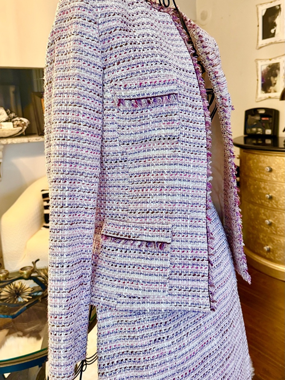 Women’s Two-Piece Classic Lavender Bouclé Jacket & Skirt Set - Picture 2 of 6